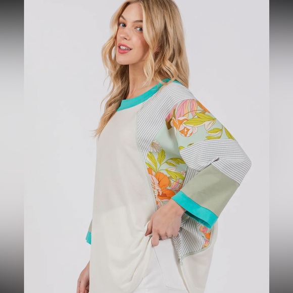 23 Boho Oversized Contrast Knit Sweatshirt - Picture 5 of 6